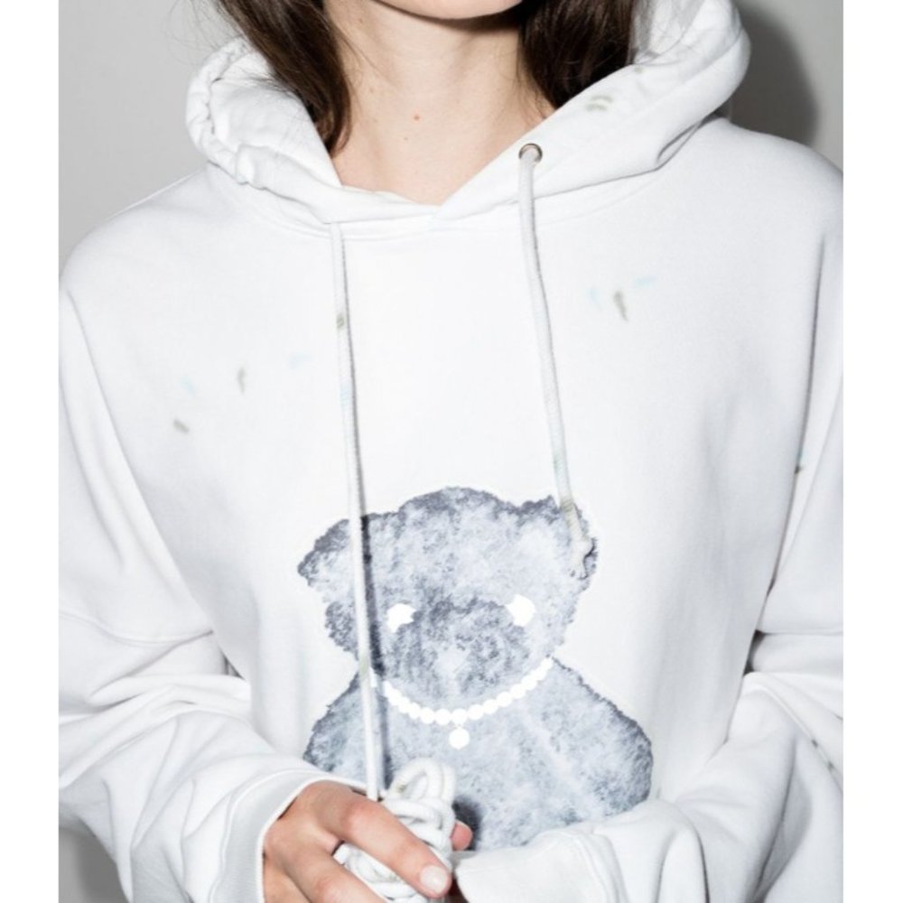 NWT $850 WE11DONE WHITE HOODIE PEARL NECKLACE TEDDY REFLECTIVE US SZ MEDIUM - Picture 2 of 10